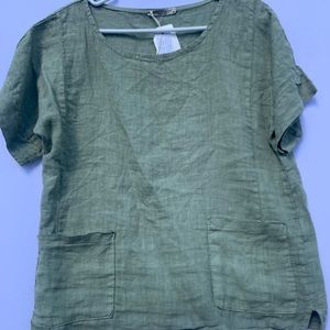 Francesca Bettini Green Linen Short Sleeve Shirt